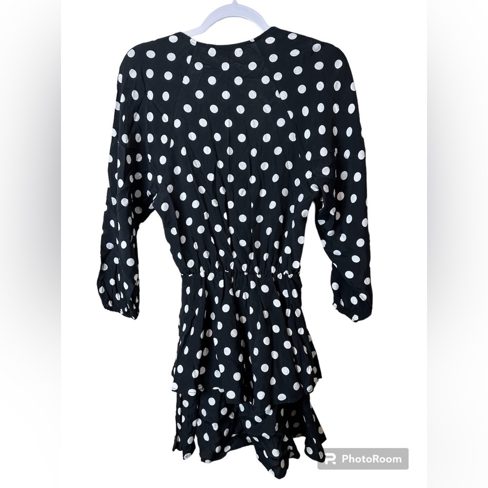 Zara Women’s Small Black White Polka‎ Dot Layered Flounce Flare Asymmetric Dress - Picture 2 of 4